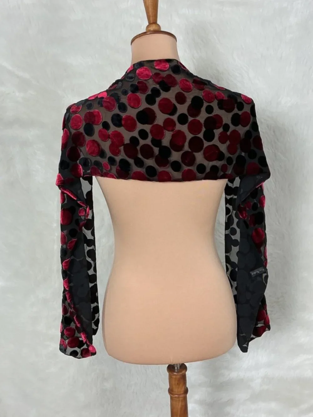 Dana Herbert Black & Red Velvet Burnout Polka Dot Scarf